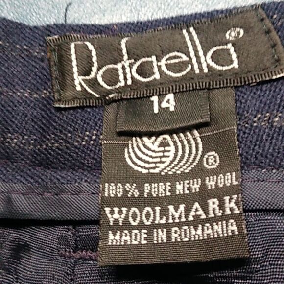 Rafaella Women's Navy 14 Wool Pin Stripe Lined Pants No Pockets Cottagecore - Picture 2 of 9